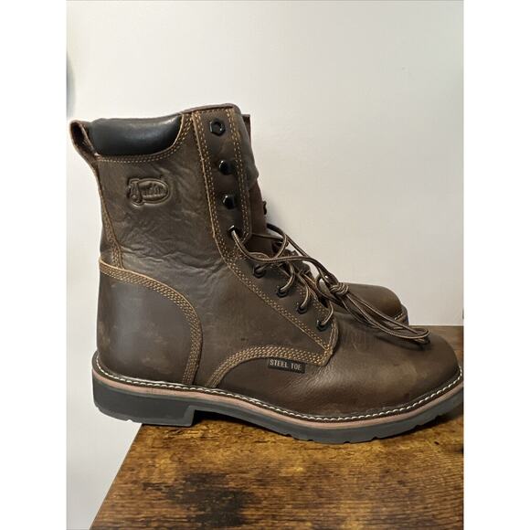 Justin Men Sz 14 PULLEY 8" Aged Bark/Brown Steel Toe Work Boots MISSING 1 INSOLE